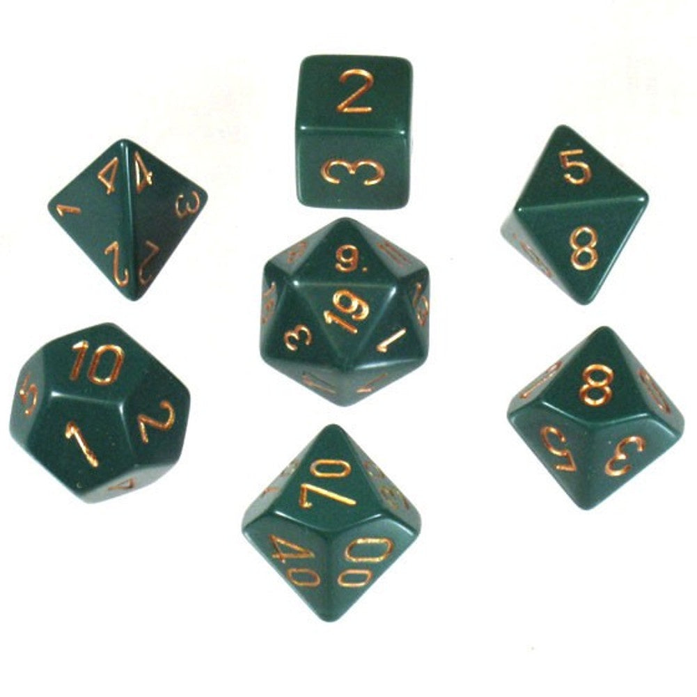 CHESSEX 7 DIE POLYHEDRAL DICE SET: OPAQUE DUSTY GREEN/COPPER