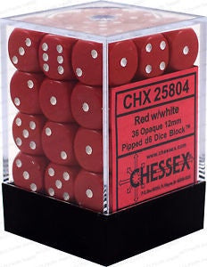 CHESSEX 12mm D6 DICE BLOCK (36 DICE) - RED/WHITE