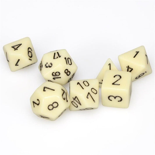 CHESSEX 7 DIE POLYHEDRAL DICE SET: OPAQUE IVORY/BLACK