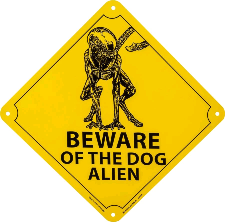BEWARE OF THE DOG ALIEN TIN SIGN