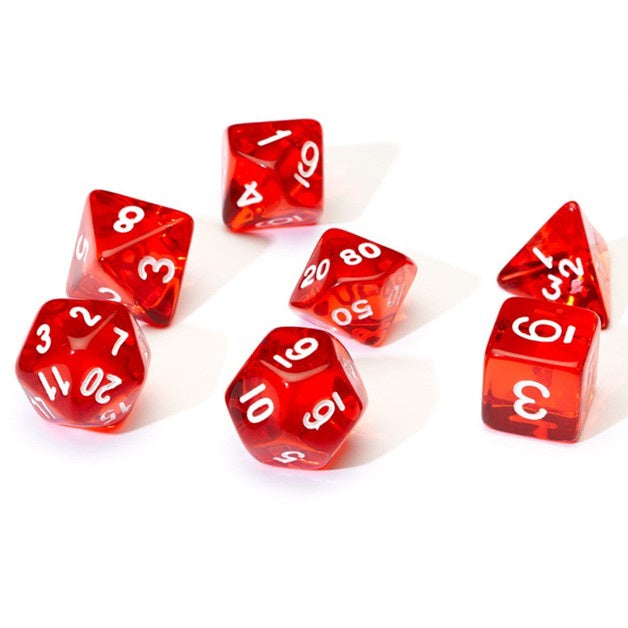 CHESSEX 7 DIE POLYHEDRAL DICE SET: TRANSLUCENT RED WITH WHITE