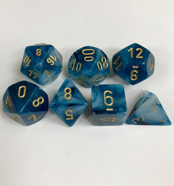 CHESSEX 7 DIE POLYHEDRAL DICE SET: PHANTOM TEAL WITH GOLD