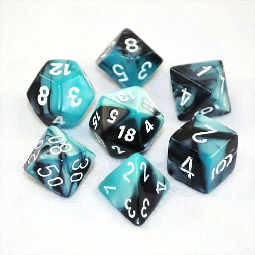 CHESSEX 7 DIE POLYHEDRAL DICE SET: GEMINI BLACK SHELL WITH WHITE
