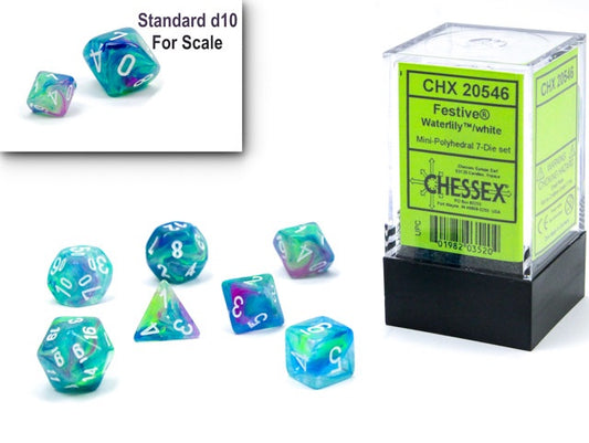 CHESSEX MINI 7 DIE POLYHEDRAL DICE SET: FESTIVE WATERLILY/WHITE