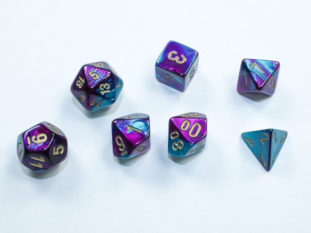 CHESSEX MINI 7 DIE POLYHEDRAL DICE SET: GEMINI PURPLE - TEAL/GOLD