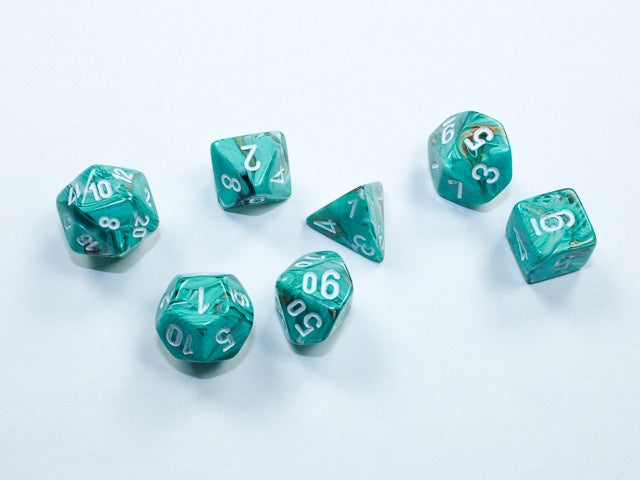 CHESSEX MINI 7 DIE POLYHEDRAL DICE SET: MARBLE OXIDISED COPPER/WHITE
