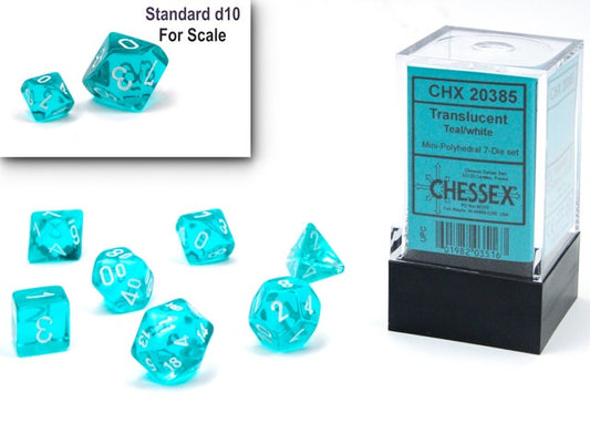 CHESSEX MINI 7 DIE POLYHEDRAL DICE SET: TRANSLUCENT TEAL/WHITE