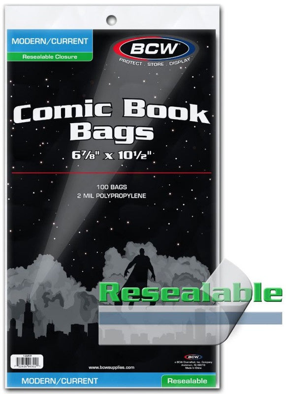 BCW COMIC BOOK BAGS MODERN / CURRENT SIZE - RESEALABLE
