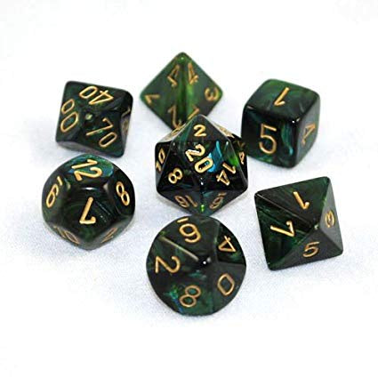 CHESSEX 7 DIE POLYHEDRAL DICE SET: SCARAB JADE WITH GOLD