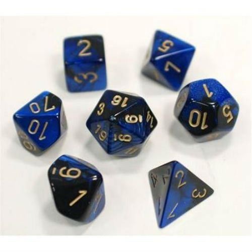 CHESSEX 7 DIE POLYHEDRAL DICE SET: GEMINI BLACK BLUE WITH GOLD