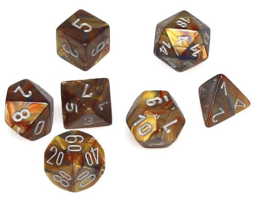 CHESSEX 7 DIE POLYHEDRAL DICE SET: LUSTROUS GOLD WITH SILVER