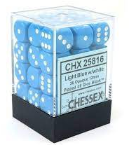 CHESSEX 12mm D6 DICE BLOCK (36 DICE) OPAQUE LIGHT BLUE WITH WHITE