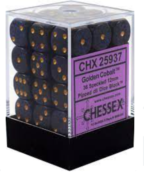 CHESSEX 12mm D6 DICE BLOCK (36 DICE) - GOLDEN COBALT