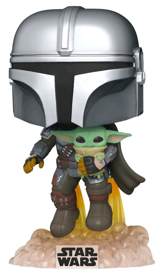 POP! STAR WARS MANDALORIAN: MANDALORIAN WITH THE CHILD JETPACK FLYING