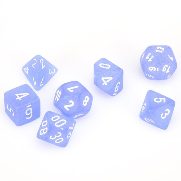CHESSEX 7 DIE POLYHEDRAL DICE SET: FROSTED BLUE WITH WHITE