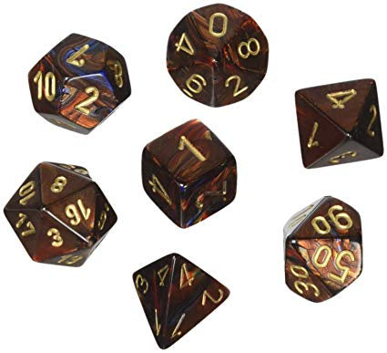 CHESSEX 7 DIE POLYHEDRAL DICE SET: SCARAB BLUE BLOOD WITH GOLD