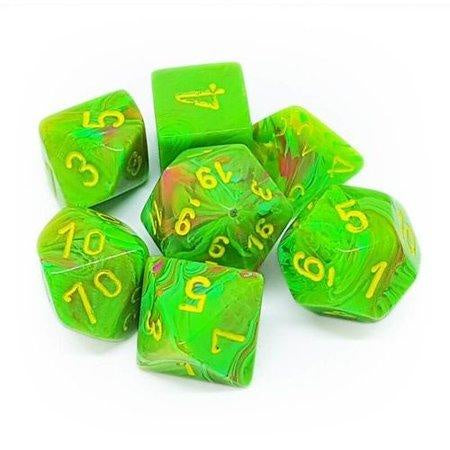 CHESSEX 7 DIE POLYHEDRAL DICE SET: VORTEX SLIME WITH YELLOW