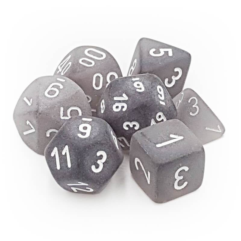 CHESSEX 7 DIE POLYHEDRAL DICE SET: FROSTED SMOKE WITH WHITE