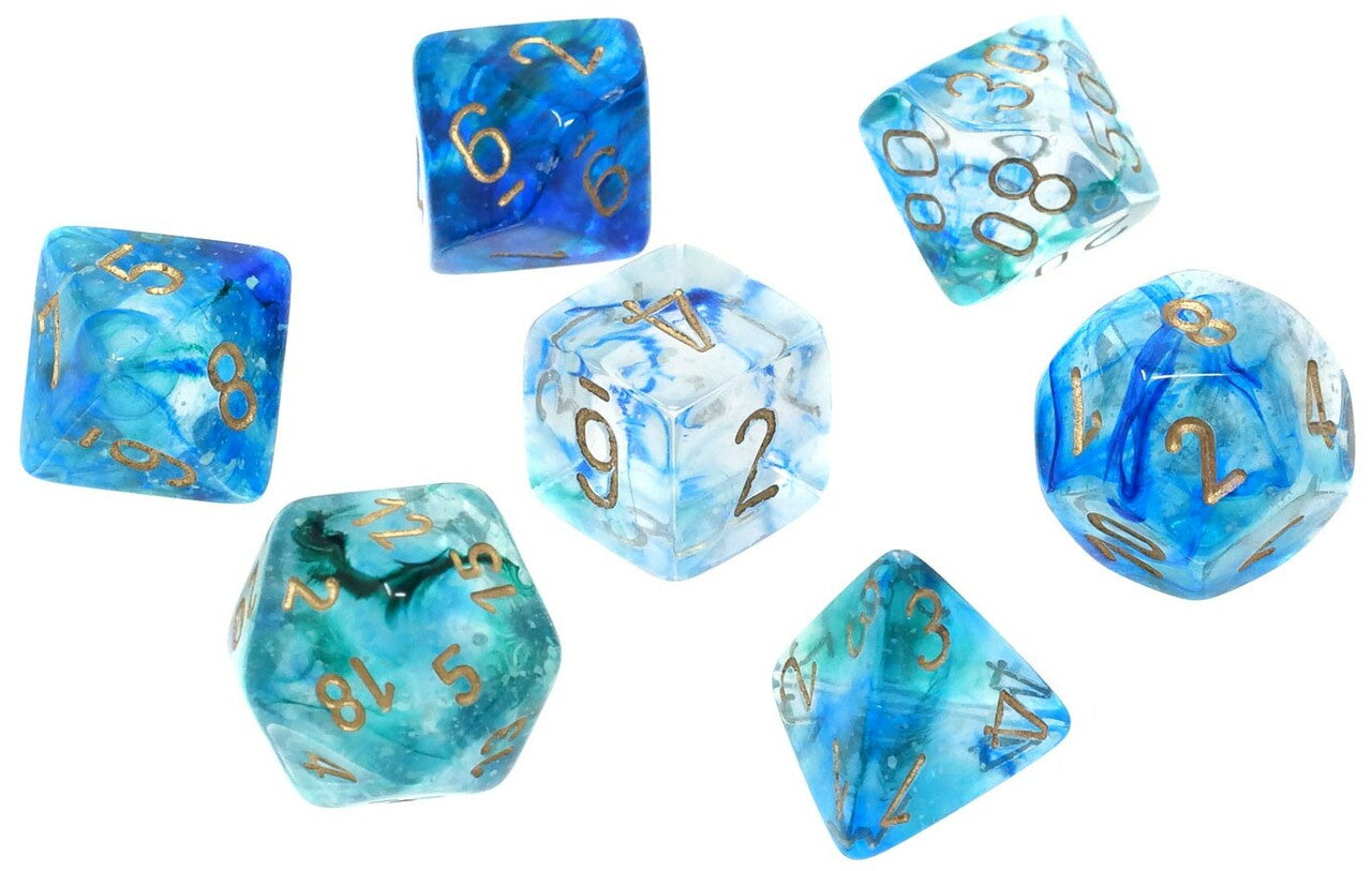 CHESSEX 7 DIE POLYHEDRAL DICE SET: NEBULA OCEANIC WITH GOLD