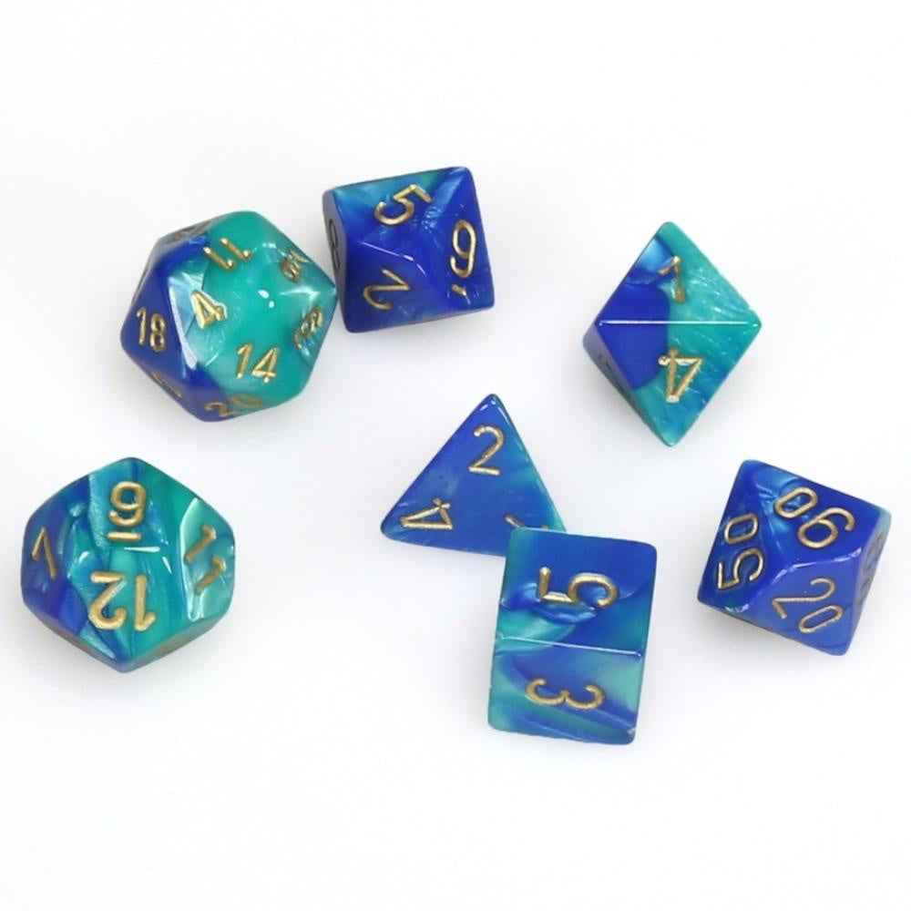 CHESSEX 7 DIE POLYHEDRAL DICE SET: GEMINI BLUE TEAL WITH GOLD