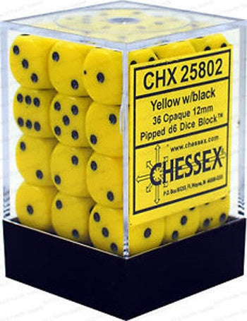 CHESSEX 12mm D6 DICE BLOCK (36 DICE) OPAQUE YELLOW WITH BLACK