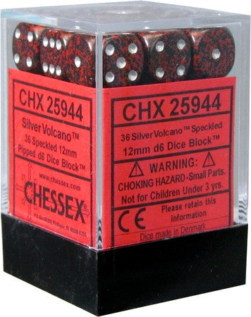 CHESSEX 12mm D6 DICE BLOCK (36 DICE) - SILVER VOLCANO
